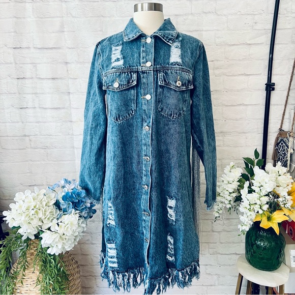 Long Tassel Back Denim Jacket - Picture 2 of 16